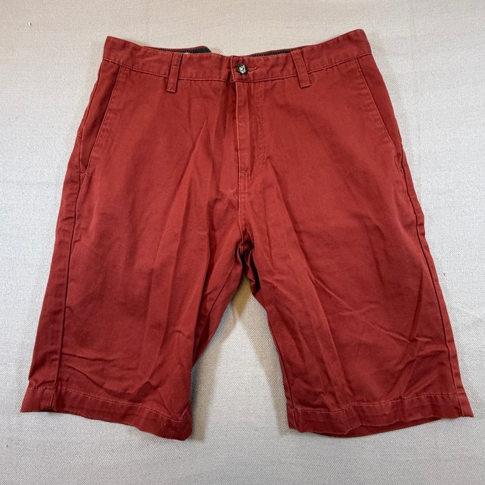 Volcom Frickin Modern Fit Chino Shorts Mens 30 Brick Red Cotton Blend G9148 2306